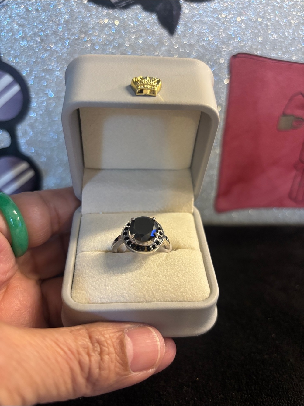 Sterling Silver Black 3ct Moissanite Sapphire Halo Ring - Size 7.5